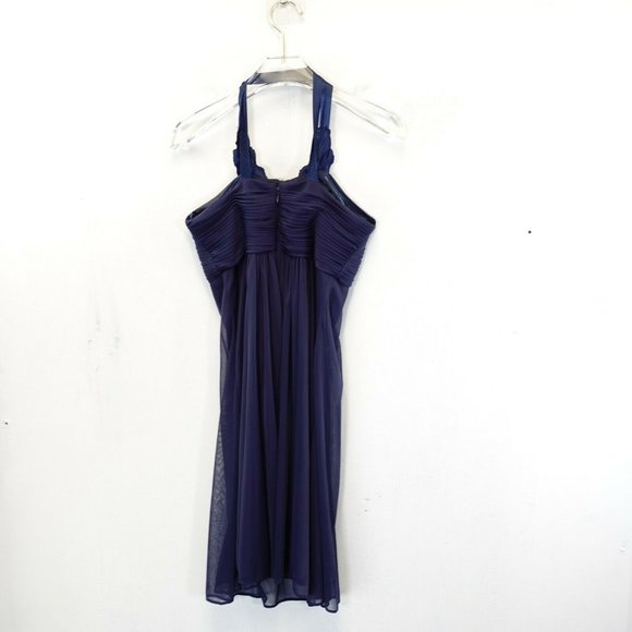 Mini Dress Womens 4 SMALL Navy Rhinestone Halter Ruched Cocktail JS BOUTIQUE - Picture 5 of 9